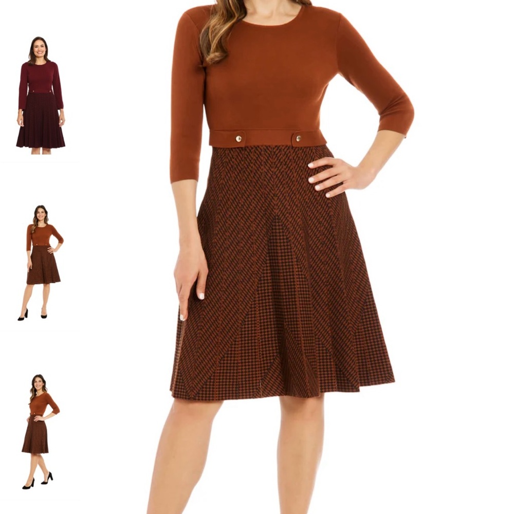 London Times Acantha Fit and flare Dress with Patterned skirt